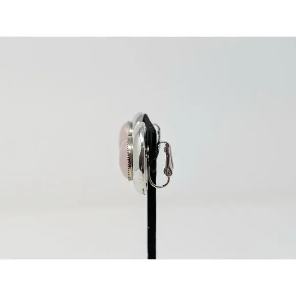 Silver Tone Pink Round Dome Button Clip On Earrings Classic Office - Picture 5 of 6